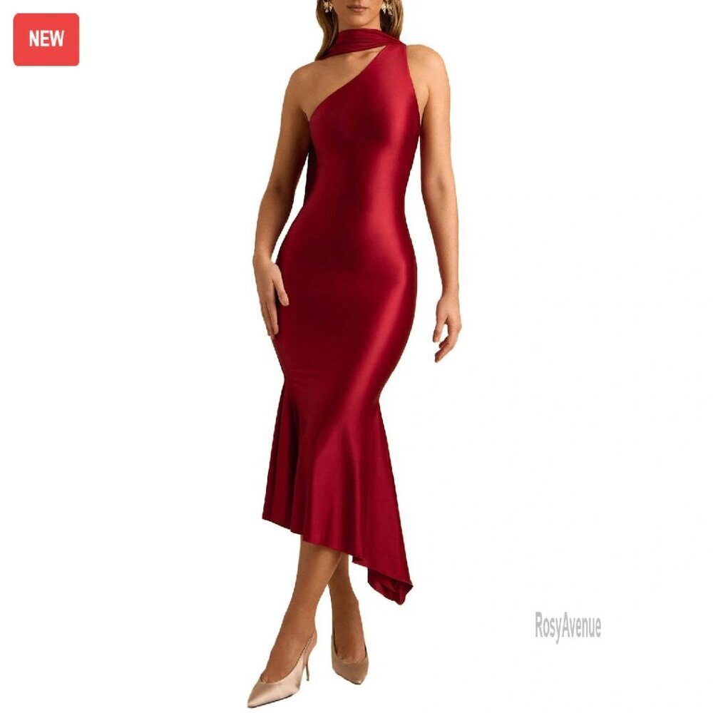 One Shoulder Satin Mermaid Dress Formal Prom Gown
